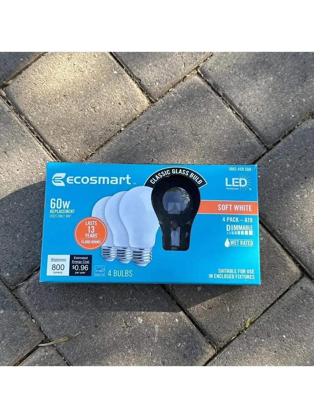 2 Bulbs  Ecosmart 60W LED Soft White Dimmable A19 Wet Rated Glass Light Bulbs
